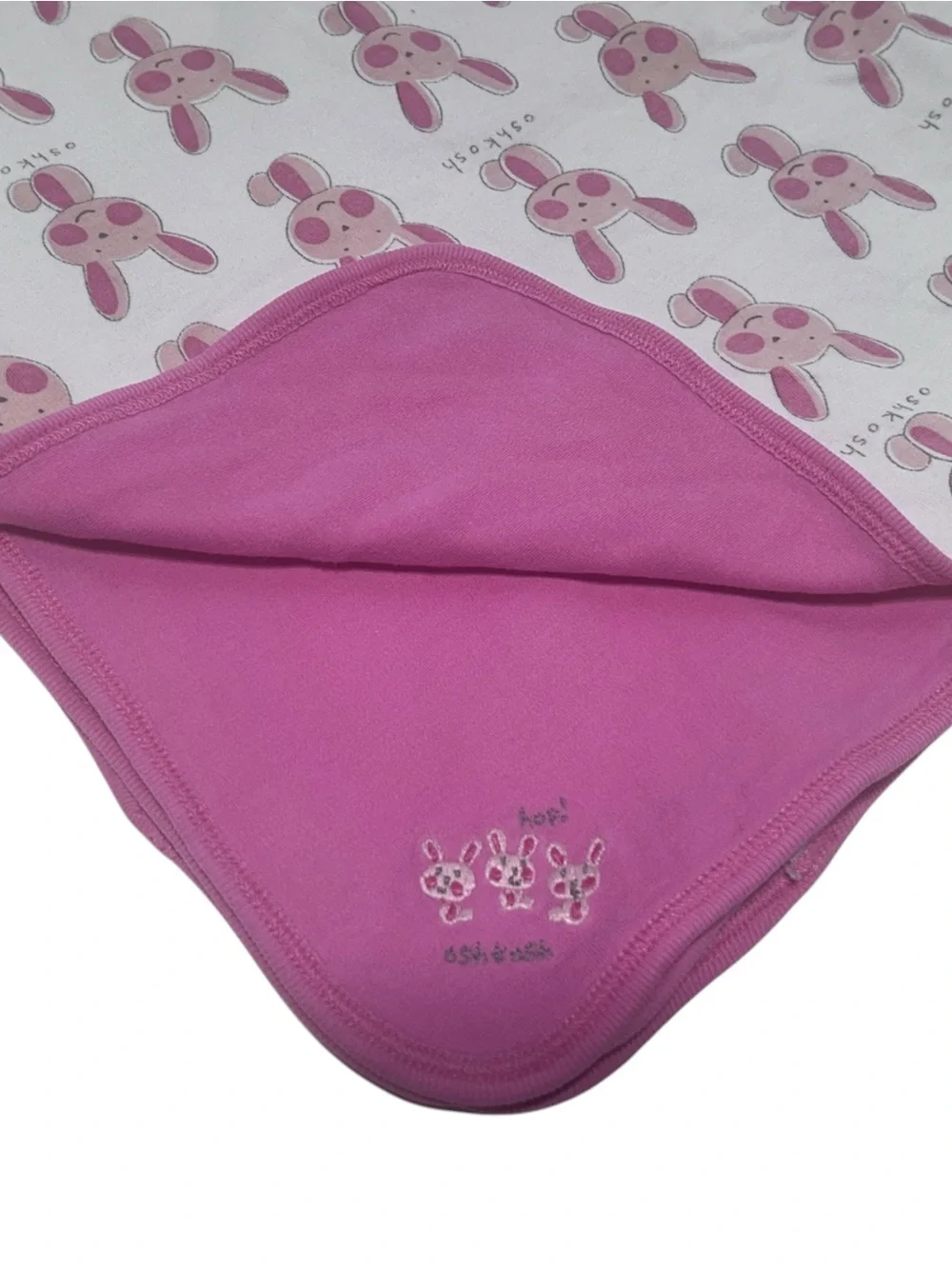 OshKosh Pink “Hop” Bunny cotton baby blanket Reversible